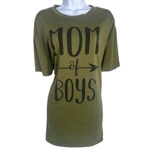 Mom of Boys Tee Shirt Olive Drab Green Women's Size L